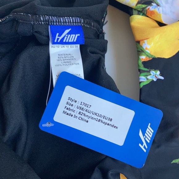 NWT Hilor black with lemons one ruffled shoulder one piece swimsuit ruched. - Picture 14 of 15